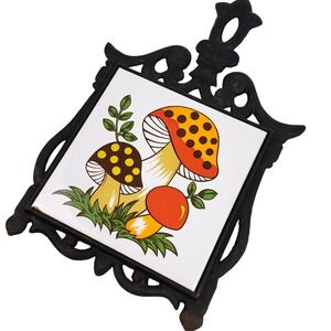 Vintage 1978 Merry Mushrooms Sears Roebuck Japan Ceramic Cast Iron Trivet